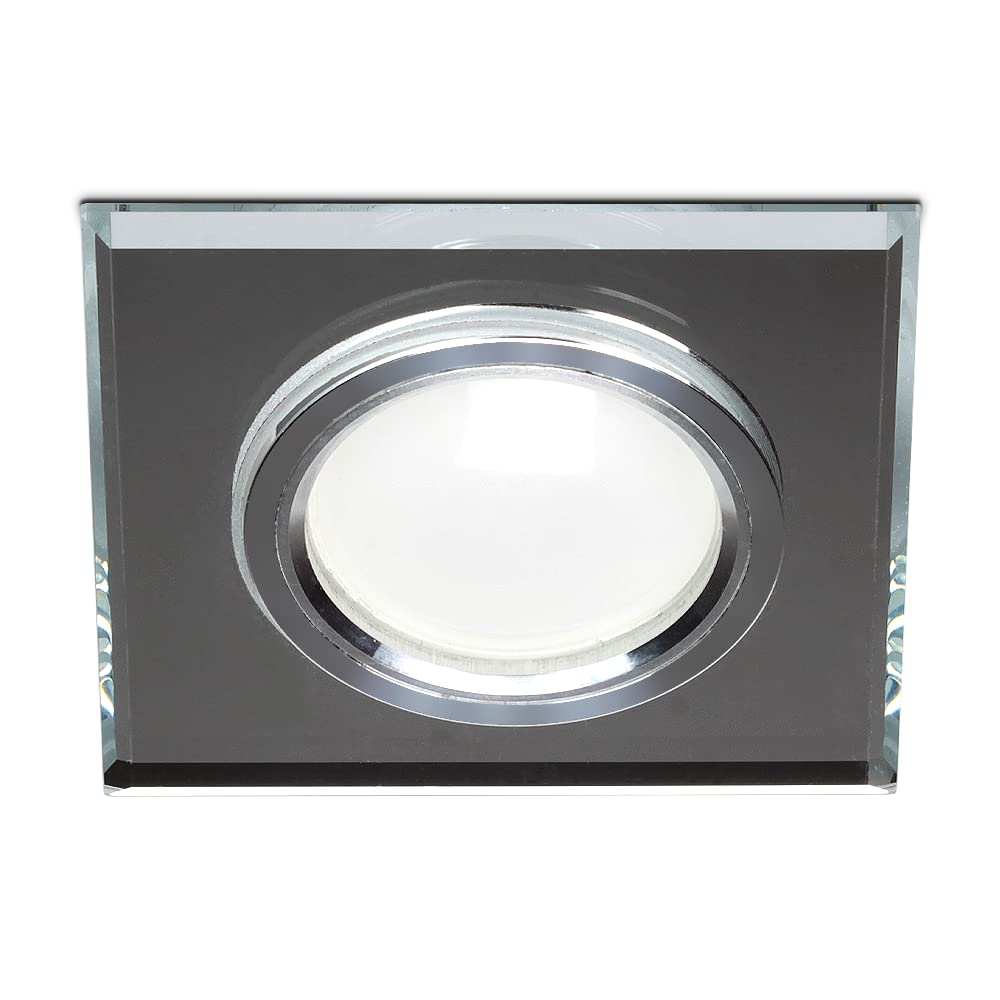 Kwazar Luminaire - Cadre d'encastrement GU10 - Cadre pour Spot encastrable - pour luminaires LED - Plat, en Verre, Effet Miroir, pour Plafond - pour Salon, Cuisine Bureau - RIK9 Carré Transparent
