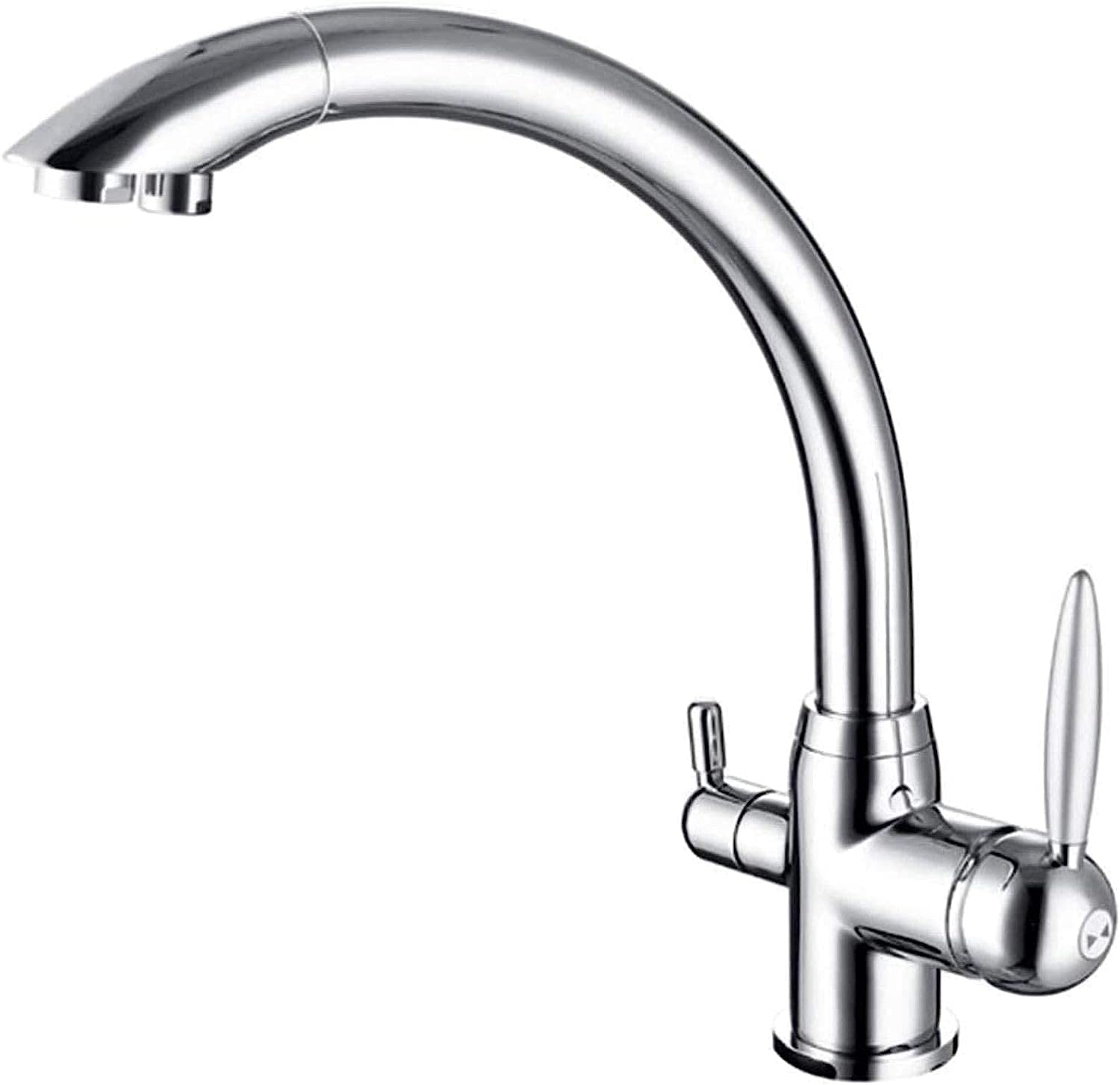 Mitigeur filtre à eau cuisine double levier robinet 3 voies en laiton chrome pour évier