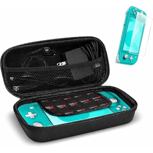 ProCase Hart Case für Nintendo Switch Lite 2019 Etui Aufbewahrungsbox Schutz-Set Tragetasche mit Displayschutzfolie Eva-Tasche Tragebox + 1 Panzerglas, Reisetasche mit 10 Kartenhaltern - Schwarz