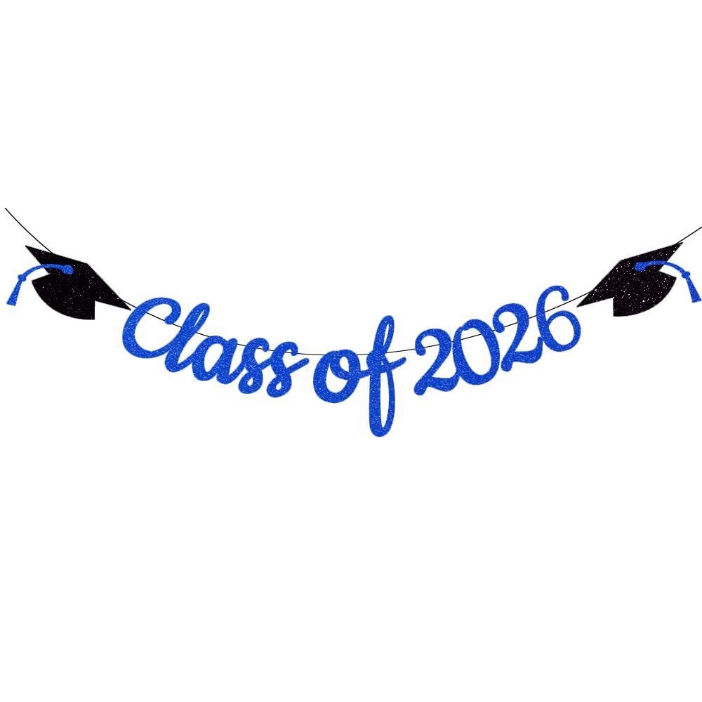 Class of 2026 Banner Glod Glitter 2026 Graduation Party Banner for College High School 2026 Graduation Celebration Party Supplies Decorations (Blue) — image 1