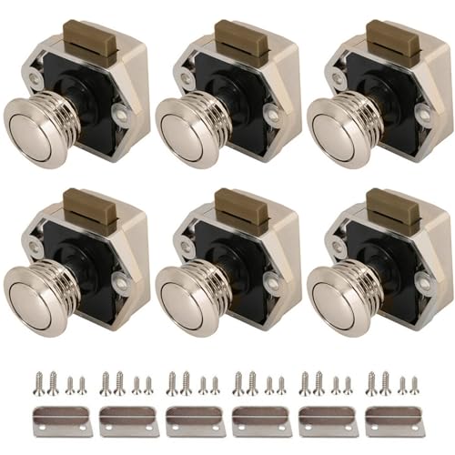 Yeeliv 6PCS Push to Open Door Catches, Push Button Latch for Cupboard, Drawer, Keyless Cabinet Locks for RV, Motorhome, Caravan, Campervan, Boat, Replacement Knob Latch