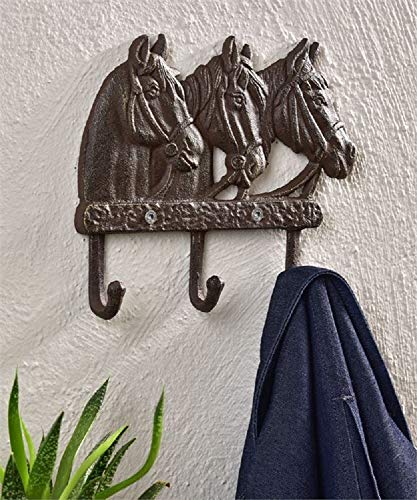 Décoration murale têtes de cheval en bronze antique avec 3 crochets