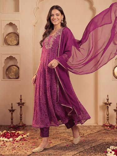 Image of INDO ERA Women's Georgette Floral Embroidered Sequinned Kurta & Pant with Dupatta Set | Women Kurta Sets With Dupatta Cotton