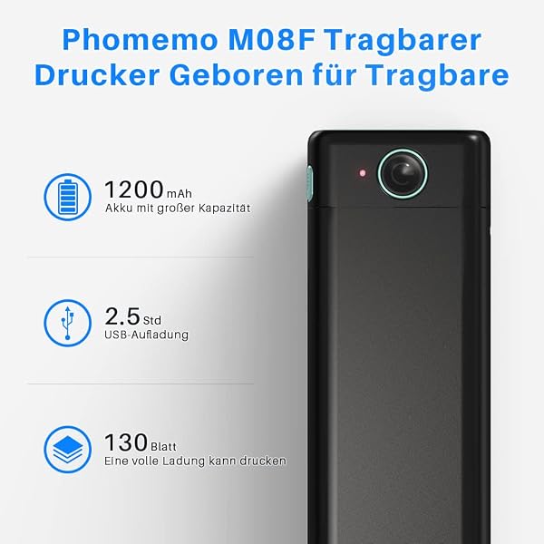 Phomemo M08F Imprimante Portable, Imprimante Compacte Thermique sans Encre, Compatible avec Les Bluetooth avec Smartphone, USB avec Tablette/Mac - 5