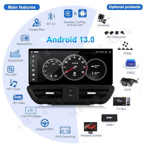 Rádio veicular Android 13 para Porsche Cayenne 2010-2017 estéreo substituição unidade de cabeça de n