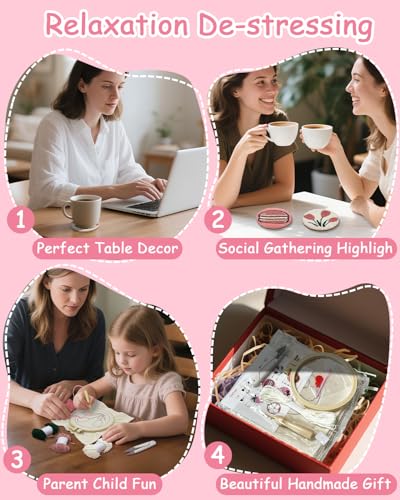 Image of Punch Needle Kit for Beginners Adults Kids, 6 Pattern Embroidery Punch Needle Kits, Easy Needle Punch Embroidery DIY Kit Set Tufted Rug Punch Decoration with Patterns, Tools, Yarns, Hoop, Instruction