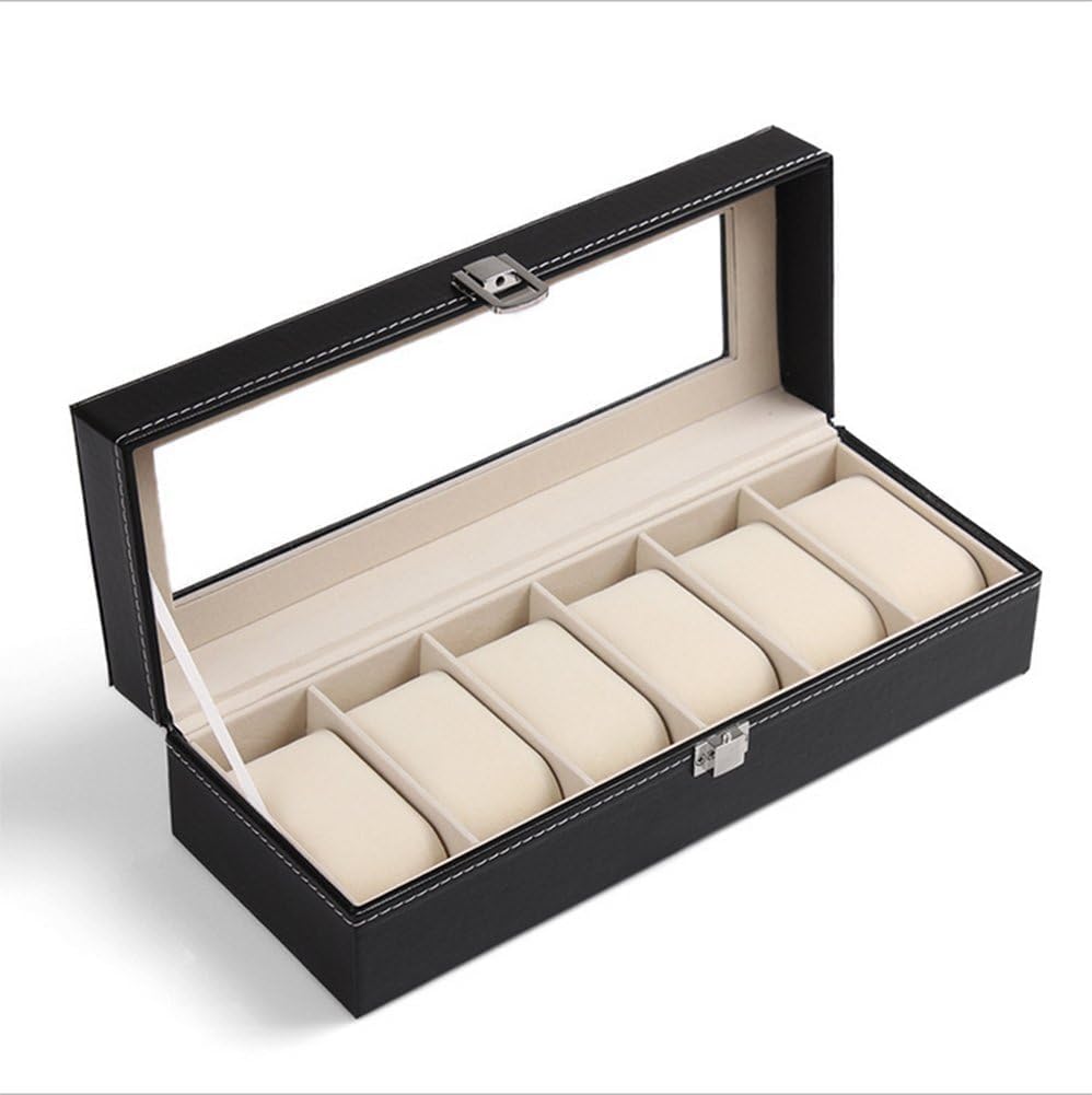 Uhrenbox Mit 6 Fächern, Uhrenbox Mit Glasdeckel Und Abnehmbarem Samtkissen, Uhrenaufbewahrungsbox