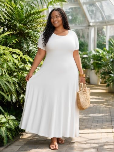 Image of PinkPatty Plus Size Dress for Women Casual Crew Neck Short Sleeve Maxi Dress Oversized Summer Beach Dresses with Pockets