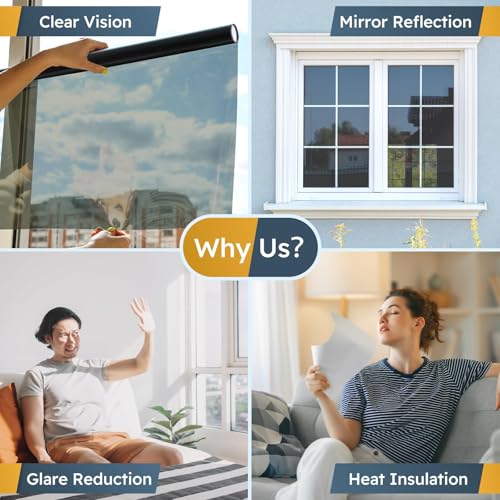Image of Woohome Blackout Glass Film & Stickers (24 X 96 Inchs) for Privacy Window Cover for Home & Office - Easy Apply, UV Protection, Removable Decorative Film (5% Blackout Black Film 2 X 8 SQFT)