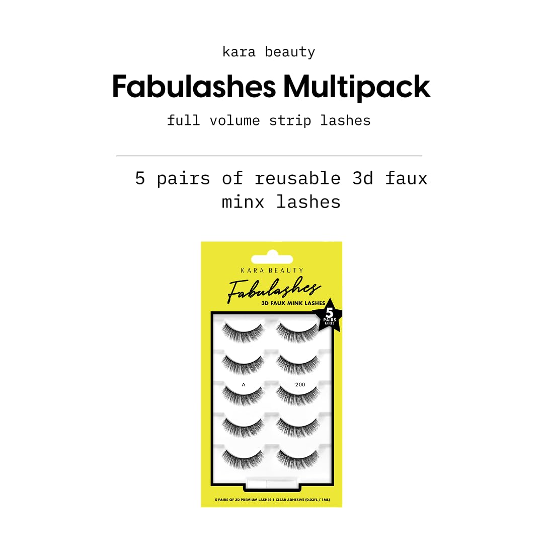 KARA BEAUTY Fabulashes 3D Faux Mink False Eyelashes KA5200-5 Identical Pairs Multi-Pack Cat Eye Lashes, Wispy Fluffy Strip Lashes, Fake Eyelashes for Natural Look, Eyelashes Makeup, Reusable