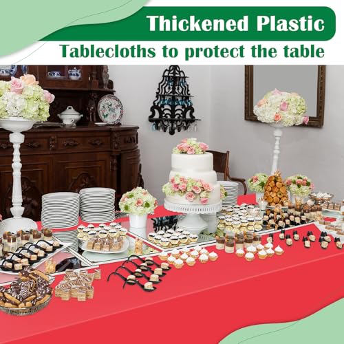 Image of Red 14 Pack 54 x 108 Inch Plastic Tablecloths, Disposable Rectangle Tablecloth, Party Table Cover Plastic Table Cloth