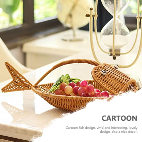 Ipetboom Small Wicker Baskets Rattan Woven Basket Fish Design Fruit Basket Snacks Serving Basket Candy Chocolate Server Vgetables Holder For Kitchen Countertop Bathroom Office Supplies #TOP1