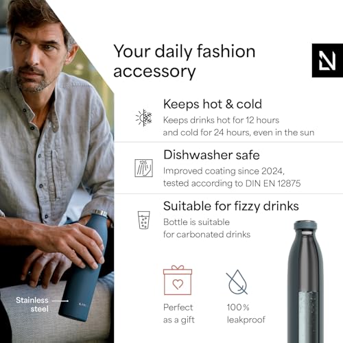 Image of LARS NYSOM Stainless Steel Insulated Water Bottle 12oz 17oz 25oz 34oz 51oz | Insulated Thermo Flask for Hot and Cold Beverages | Leakproof Drinking Bottle (Stone Blue, 33.9oz)