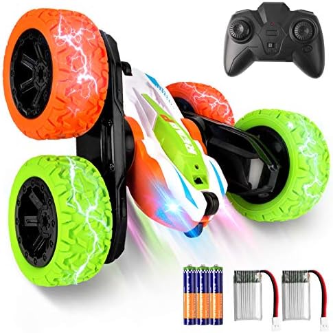 REAPP Remote Control Car for Kids, 2.4 GHz 4WD RC Stunt Car with Headlights, Double Sided 360 Degree Flips RC Cars Toy for Boys Girls, Great Gift for Kids Over 4 Years Old(All Batteries Included)