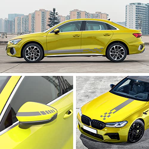 Qianbao 5 Pieces Vinyl Car Side Sticker Rear View Mirror Stickers Auto Hood Sticker Body Racing Sports Decals Set Stripe Graphics Body Sports Decoration Decals Gray #TOP2