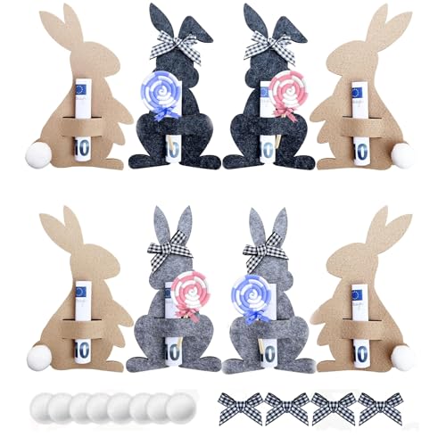 Juego de 8 regalos de dinero de Pascua, conejitos de Pascua, fundas de regalo divertidas, decoraciones de conejos y material de fieltro, embalaje de regalos de Pascua con billetes, regalo de Pascua