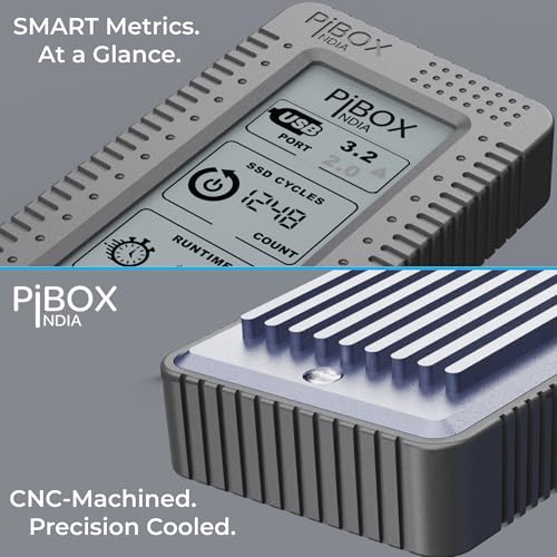 Image of NVME M2 Enclosure LCD, PiBOX India NVMe SSD Enclosure - USB 3.2 10Gbps, Tool-Free M.2 NVMe Case, PCI-E NVMe Reader, USB-C, Supports M & B&M Keys, 2230 /2242 /2260 /2280 SSDs, REALTEK RTL9210 Chipset