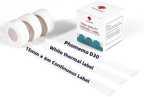 Phomemo D30 Labels-0.591 in x 19.7 ft Cinta continua para etiquetas, papel térmico autoadhesivo para impresora de etiquetas Phomemo D30, color