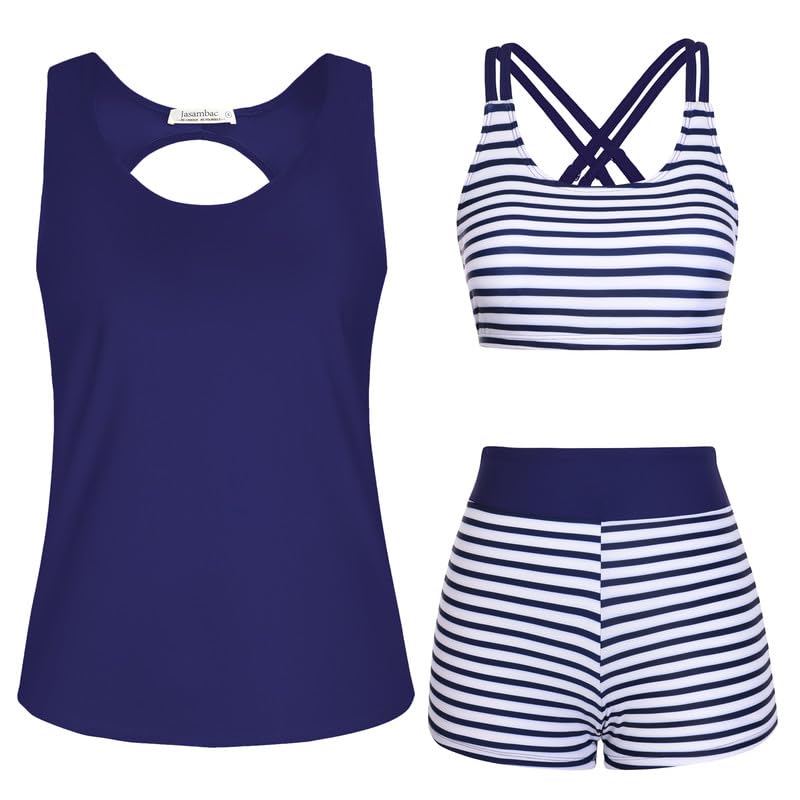 JASAMBAC 3-częściowy strój kąpielowy tankini dla kobiet strój kąpielowy tank top z topem bikini zestaw szortów