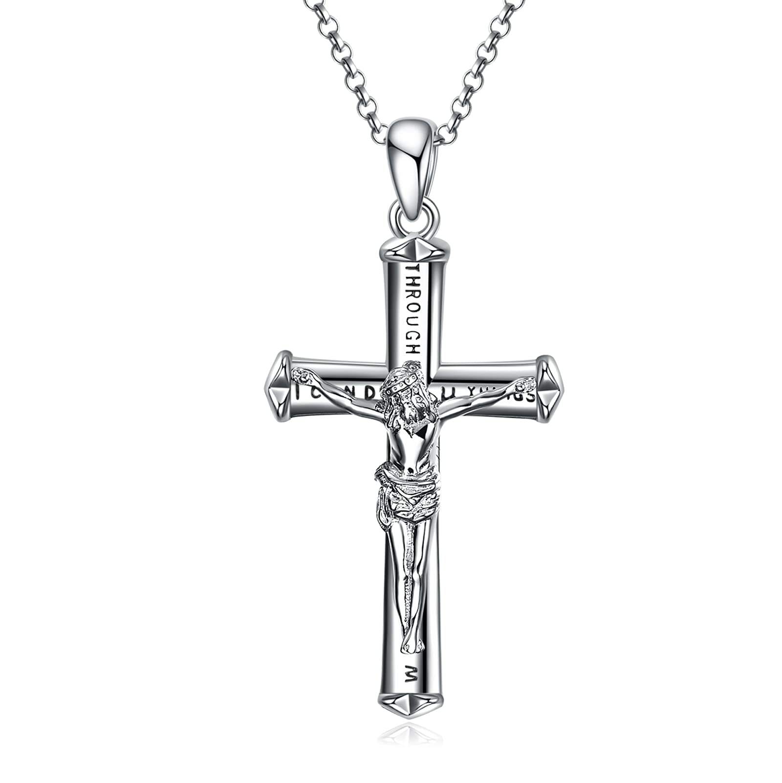 POPLYKE Collana con croce in argento Sterling 925 per donne e uomini, ciondolo a forma di crocifisso con girasole, gioiello raffinato, regalo di compleanno per donne, adolescenti, ragazze, ragazzi,