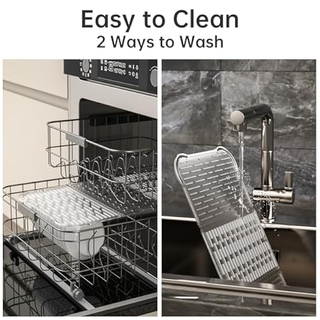 NiHome Extra-Large Trifold Dish Drying Mat, Foldable Compact Easy Storage Silicone Drying Mat for Kitchen Counter Heat & Cold Resistant, Anti-Slip Durable Dish Drying Kitchen Mat (Translucent White)