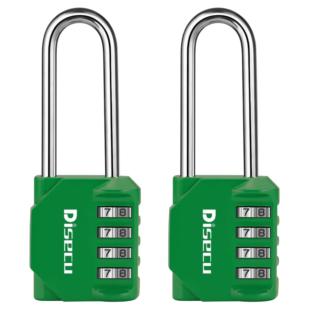 2 Pack disecu 2.6 Inch Long Shackle Combination Lock, 4 Digit Outdoor Waterproof Padlock for School Gym Locker, Sports Locker, Storage Unit, Gate, Fence, Toolbox, Cabinet (Green)