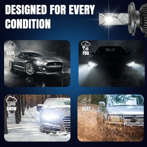 Image of 200W H7 Car LED Headlight Bulbs Hi & Lo Beam 20,000LM, 6500K Cool White | Driving Night Vision | Car Accessories | 2 Years Warranty (Pack of 2) (Cool White) (00W, H7)
