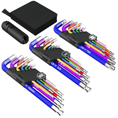 Fineonly 27 PCS Hex Key Set, Color-Coded, Chrome Vanadium Steel, Ideal for DIY Repairs of Bikes, Furniture, Electronics, Machinery, Cars, Motorcycles and Toys