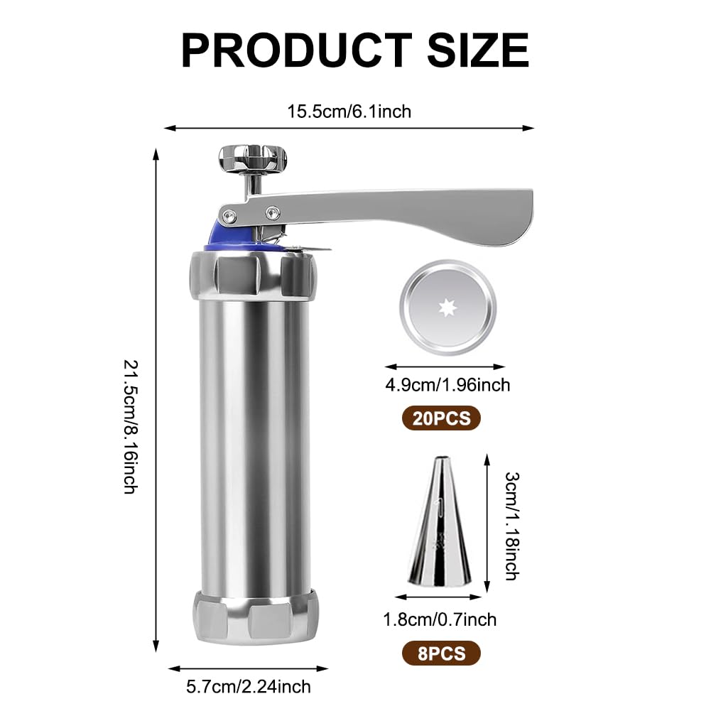 Pressa per pasticceria, con 20 stencil e 8 beccucci in acciaio inox, pressa per biscotti a spruzzo, pressa per biscotti, macchina da cucina fai da te