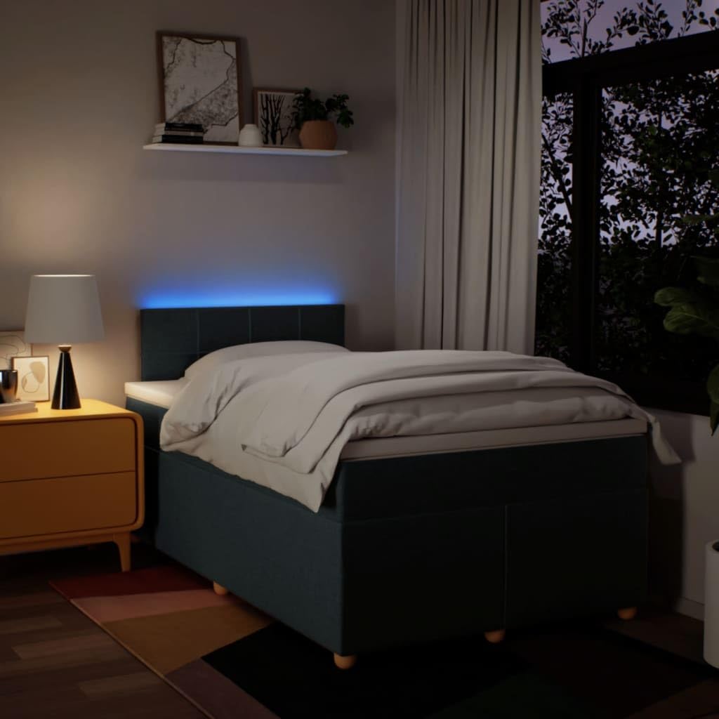 Owox Cama con somier de 120 x 200 cm, color azul, con colchón de muelles ensacados LED y cojín extraíble para jóvenes, invitados y dormitorios