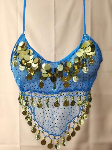 Astage Damen Bauchtanz Kostüme Set Indischer Tanz Darbietungen Kleidung, Himmelblau, Fits DE 32-40