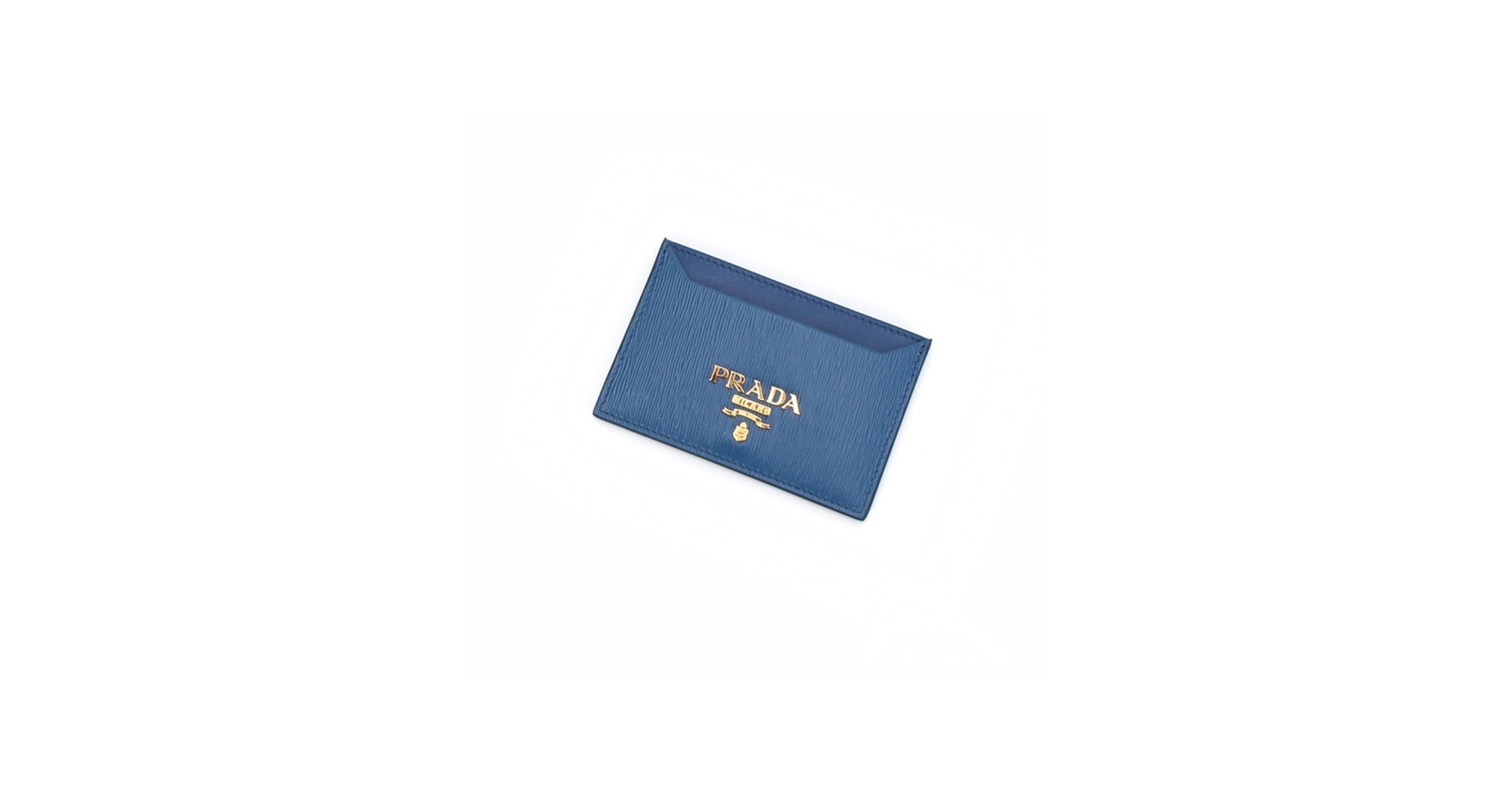 トップス prada blue border Prada Triangle Logo Saffiano Leather Zip Card Case | Neiman