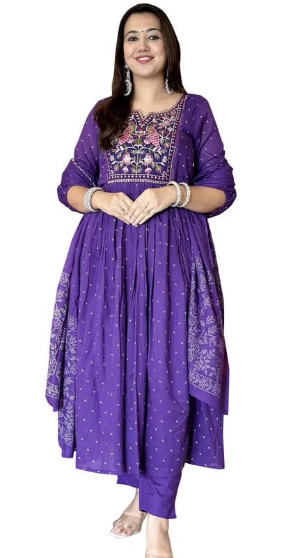 Costume indien en rayonne pour femme avec ensemble kurta et pantalon brodé