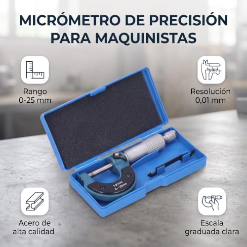 Micrómetro 0-25mm 0.01mm con estuche para medición miniatura 4