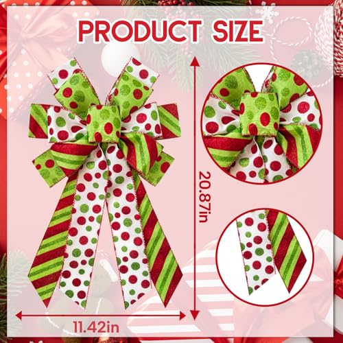 HIENAJ Large Christmas Bows for Wreath, Red Green Glitter Dot Wreath Bows and Tree Toppers - Xmas Tree Ornaments for Outdoor, Home, Party Decorations