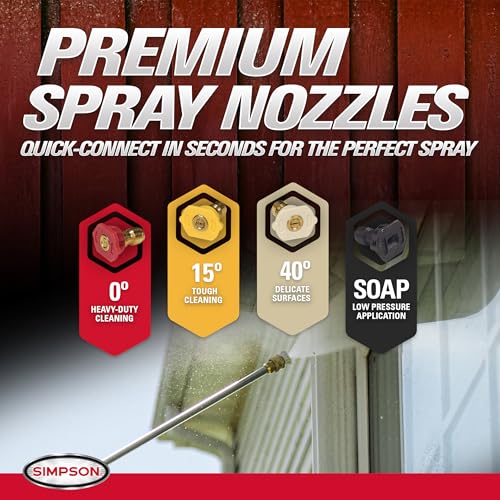 Image of Simpson Clean Machine 2900 PSI Gas Pressure Washer, 2.4 GPM, 25-ft Hose | Gas Power Washer For Homeowners. Axial Cam Pump, 25' Hose, Siphon Hose, 5 Nozzles. 49-State Compliant. CM61455