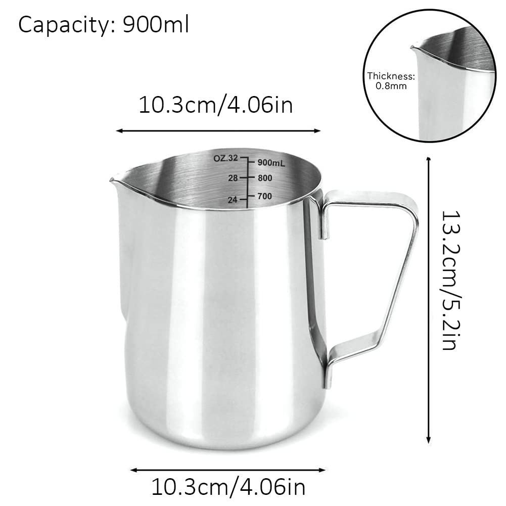 Jarra de espuma de leche de 32 onzas, jarra de acero inoxidable para café y café con leche, taza de espumador de leche, accesorios de máquina de espresso, jarra de herramientas de barista para café
