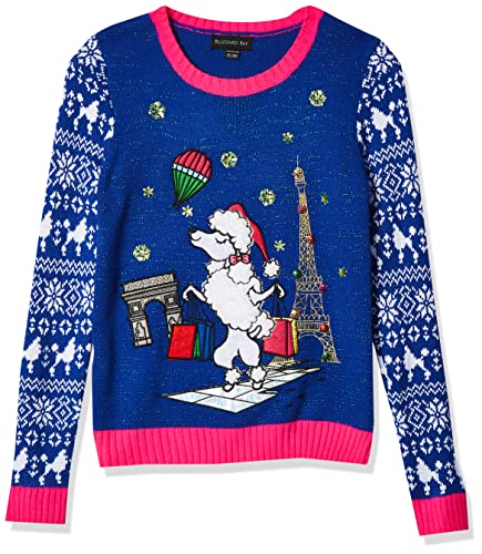 Blizzard Bay Little Girl's L/S Crew Neck Christmas Poodle Sweater Sweater, Blue Combo, 6