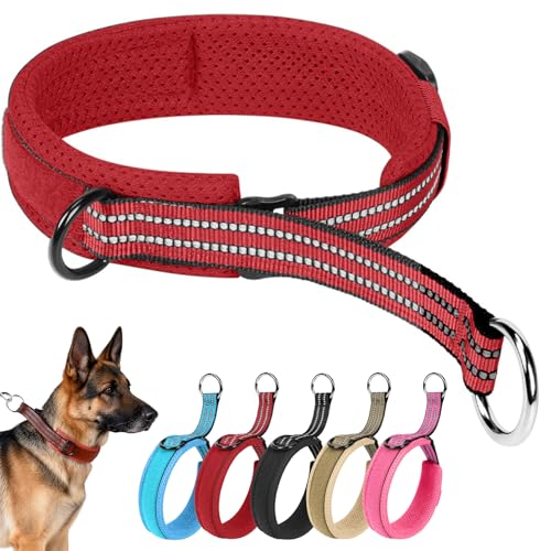 Ledeak Collare per Cani Martingale Antifuga in Nylon per Cani, Anti Tiro Collari da Addestramento, Collare per Cane con Morbida Imbottito di Taglia Media e Grande, Regolabile e Riflettente (Rosso, XL)