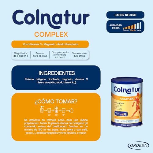 Instrucciones sobre cómo tomar Colnatur Complex, colágeno en polvo, con información sobre la dosis y disolución