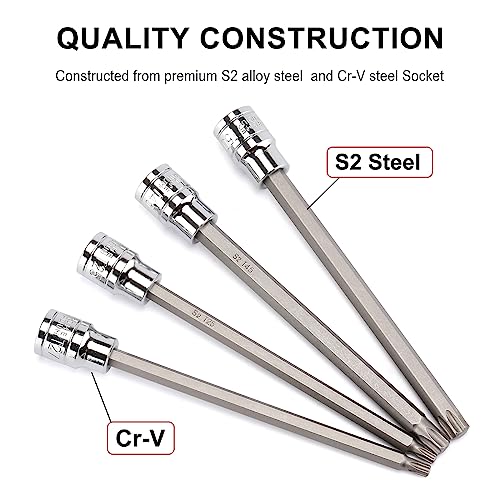 CASOMAN 3/8" Drive Extra Long Torx Bit Socket Set, 12 Piece Torx Stra Bit Set, T10 to T60, Length: 150mm, CR-V&S2 Steel - Image 3