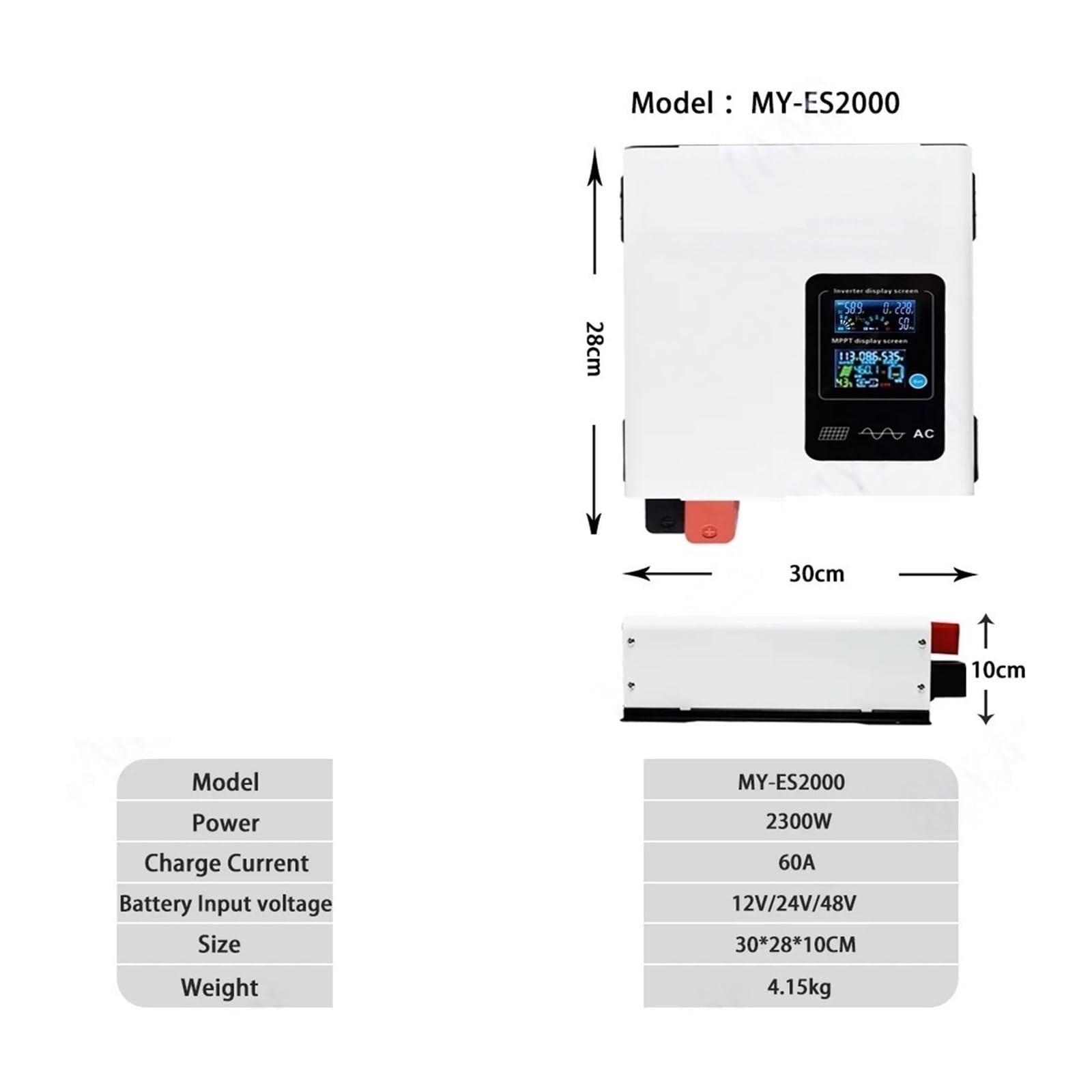 Inverter ibrido solare MPPT, inverter di energia solare MY-ES2000 2300w | Controller inverter 60a doppio display con ventola(48V,220V)