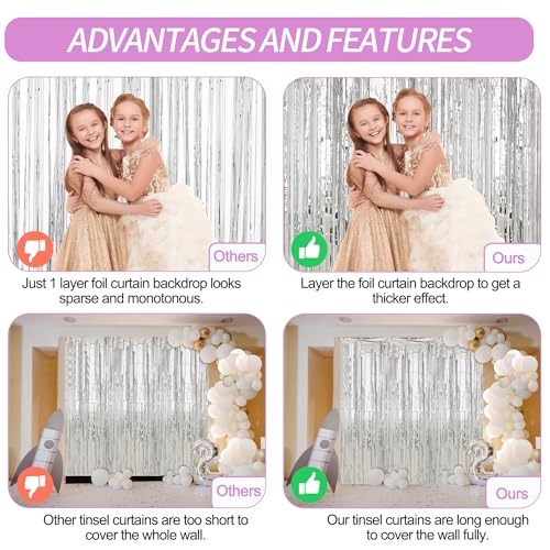 Image of Crosize 5 Pack 3.3 x 9.9 ft Silver Foil Fringe Curtains Party Decorations,Silver Tinsel Curtain Backdrop for Parties, Door Streamers, Glitter Streamer Backdrop for Birthday Decoration