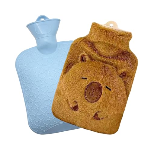 Wärmflasche mit Bezug, 1000ML Auslaufsicher Bettflasche mit Kuschelig Weichem Bezug, Niedliches Wasserschweinmuster, Geschenke für Frauen, Hot Water...