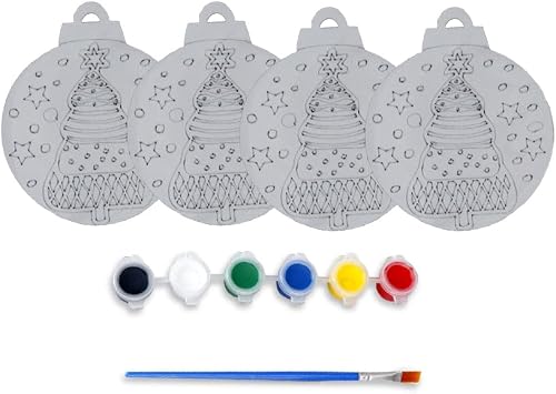 BuyAbility Christmas Ball DIY Craft Kit with 6 Paints, Paint Brush, and Ribbons, 4 Pack