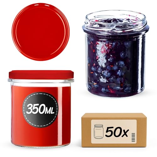 KADAX 50er Set Marmeladengläser 350ml TO82, Einmachgläser Vorratsgläser Mason Jar mit Schraubdeckel, Luftdichte Schraubgläser… – Ansicht 1