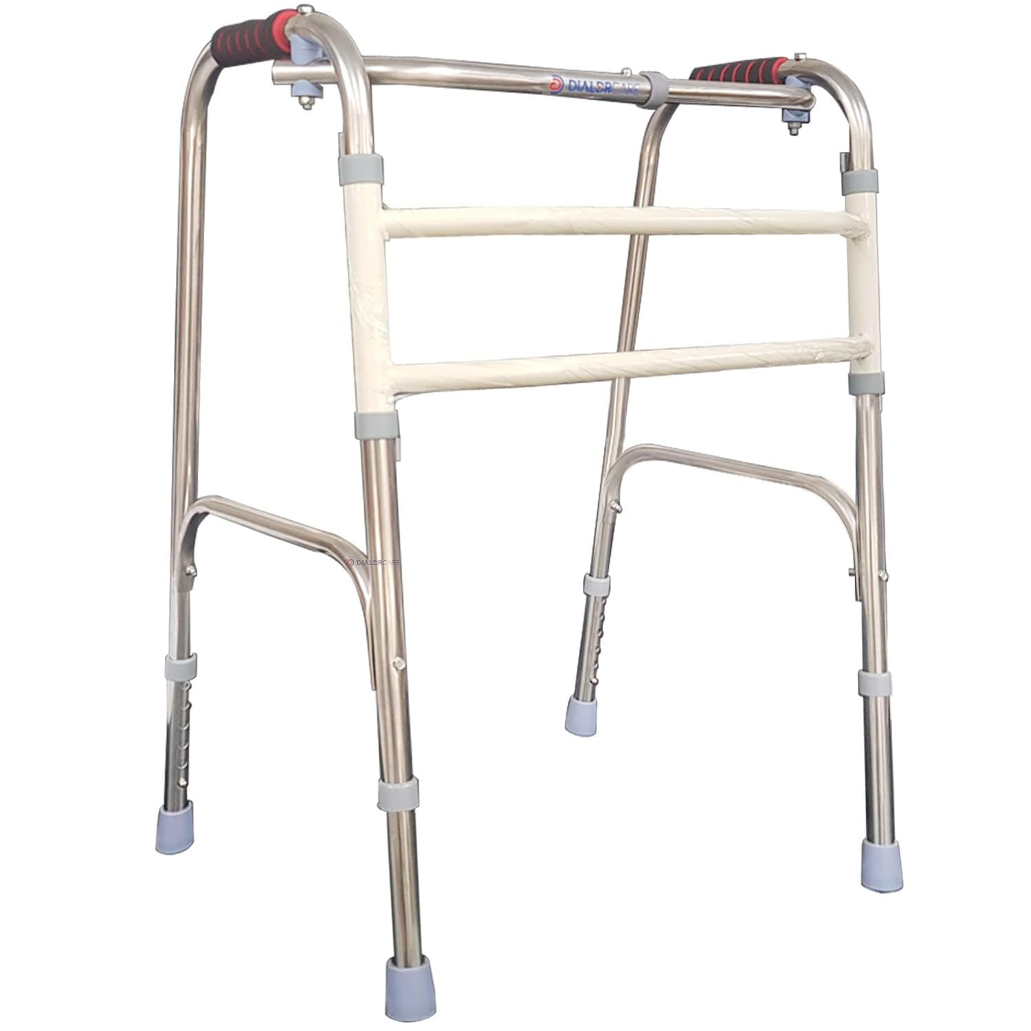 Double Handle Steel Folding Step-up Walker for Adult Walking Mobility Aid for Senior Citizens (Silver)