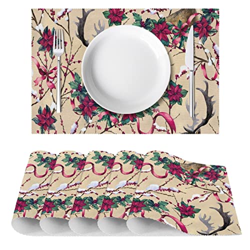 Set de table tissu Oxford lot de 4 lavables cerf rose rouge - 3