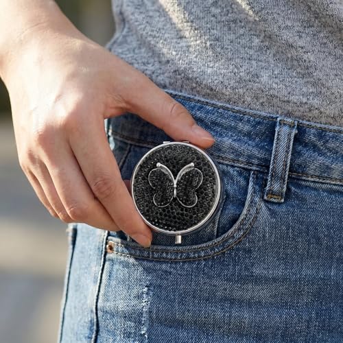 Image of Medicine Organizer Box Butterfly Pocket Pharmacy Bling Travel Pill Case Box for Purse Mini Pill Holder Organizer Small Pills Container for Vitamin(Black)