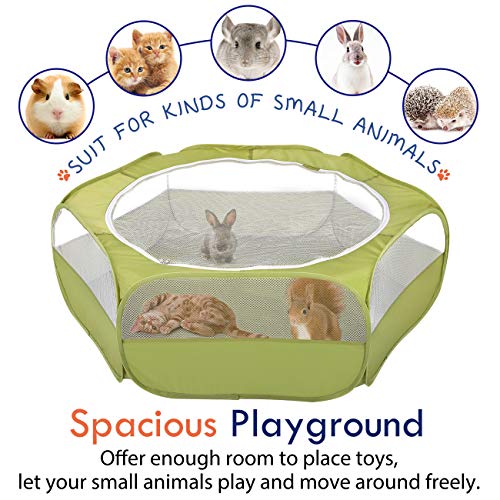Pawaboo Kleintiere Freigehege, Wasserdicht Faltbar Kaninchen Freilaufgehege für Hasen Hühner Kätzchen Welpen Kaninchen Hamster, Visuell Laufstall mit Netz Reißverschluss und Nylonboden - Grün